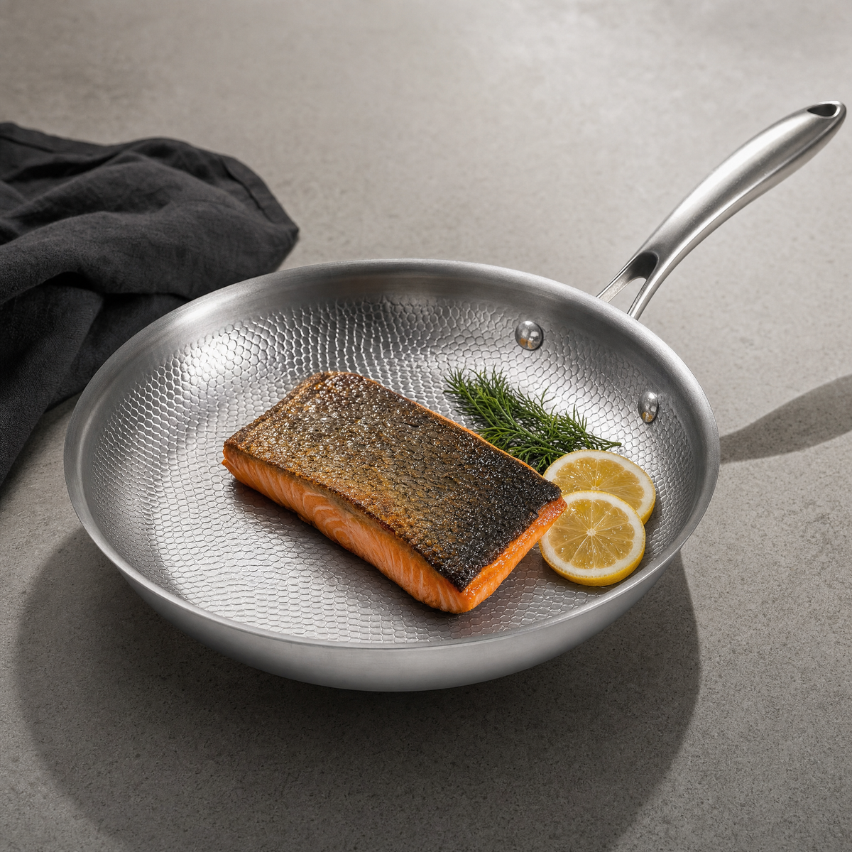 Salmon skin side down, releasing without tearing