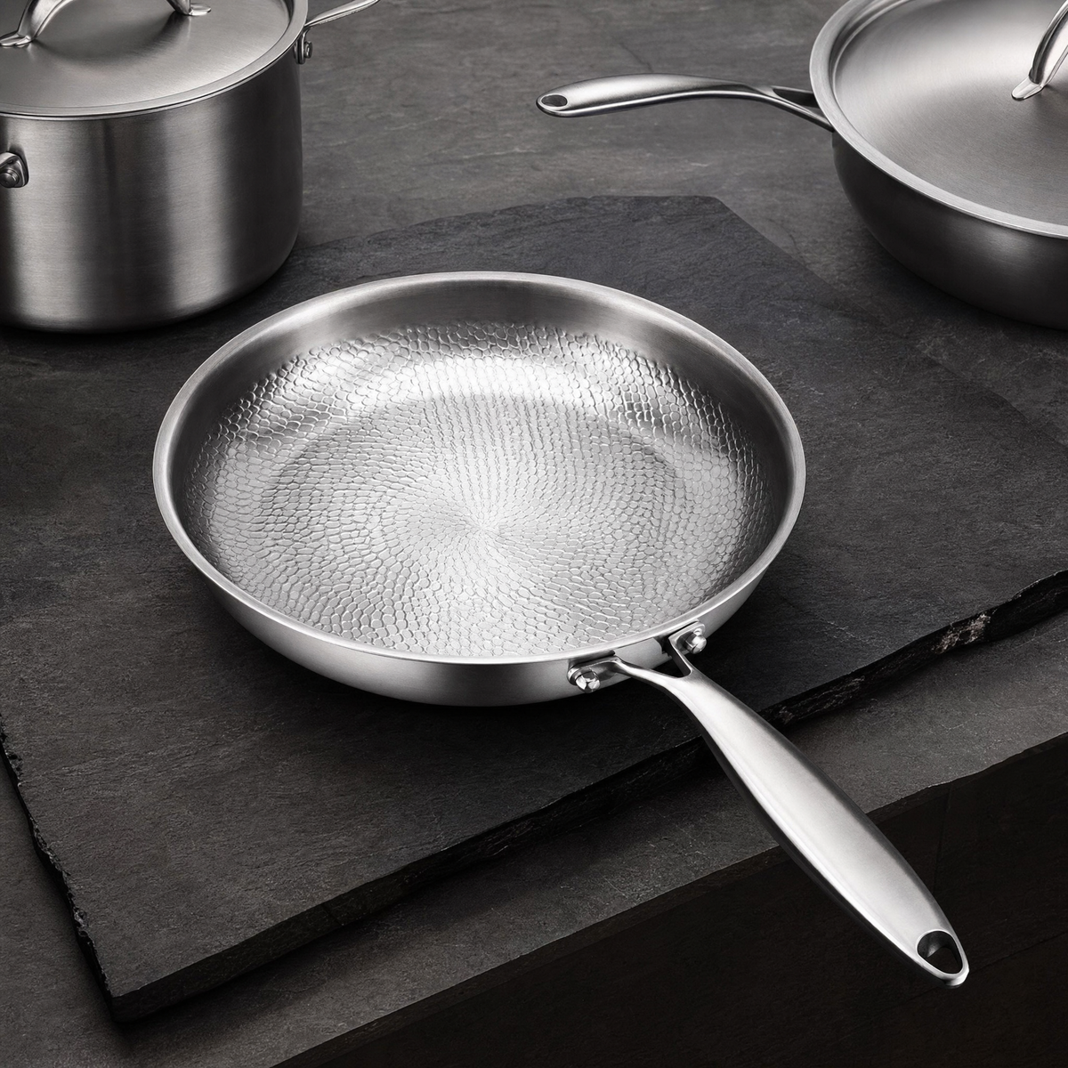 The pan with matching cookware